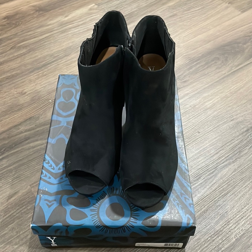 Suede peep toe ankle boots
